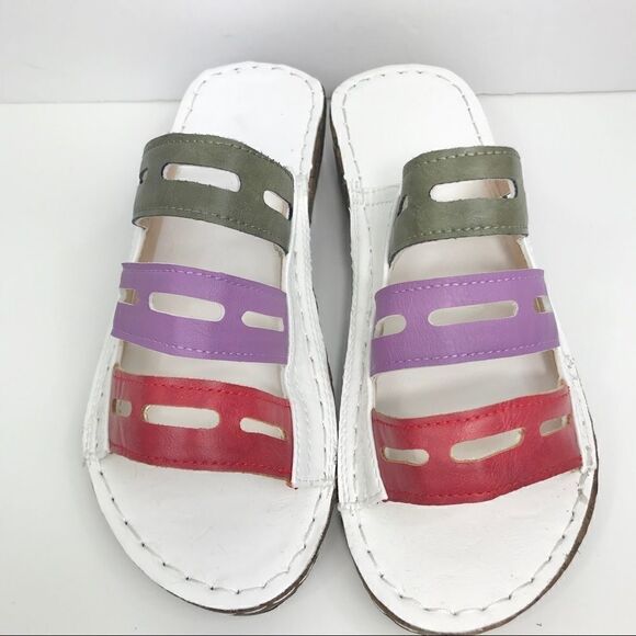 Crisp White Slide Cork Sandals with 3 Color Straps- Like New - Picture 2 of 9